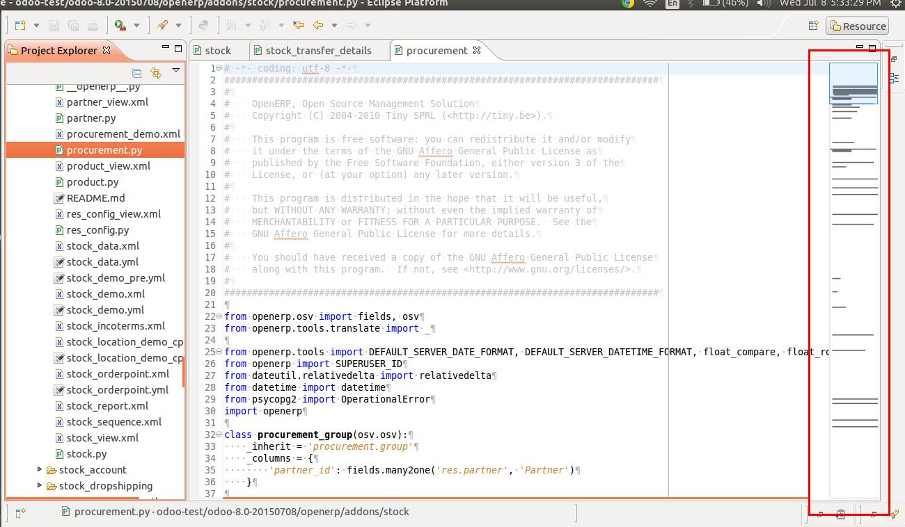 Remove the strange scroll bar in eclipse after installing PyDev