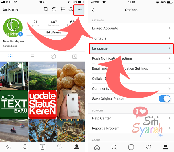 mengganti bahasa instagram di iPhone terbaru