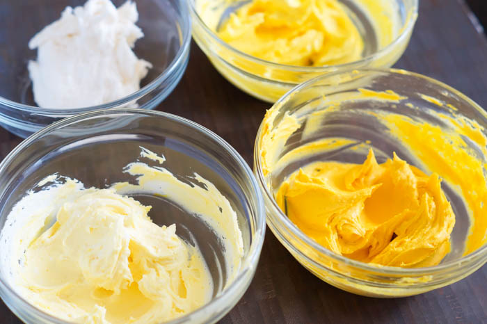lemon frosting tinted in shades of yellow