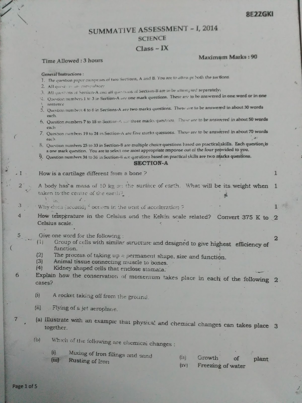 APS, Golconda Priyanka Gupta CLASS 9 / SCIENCE / LAST YEAR QUESTION