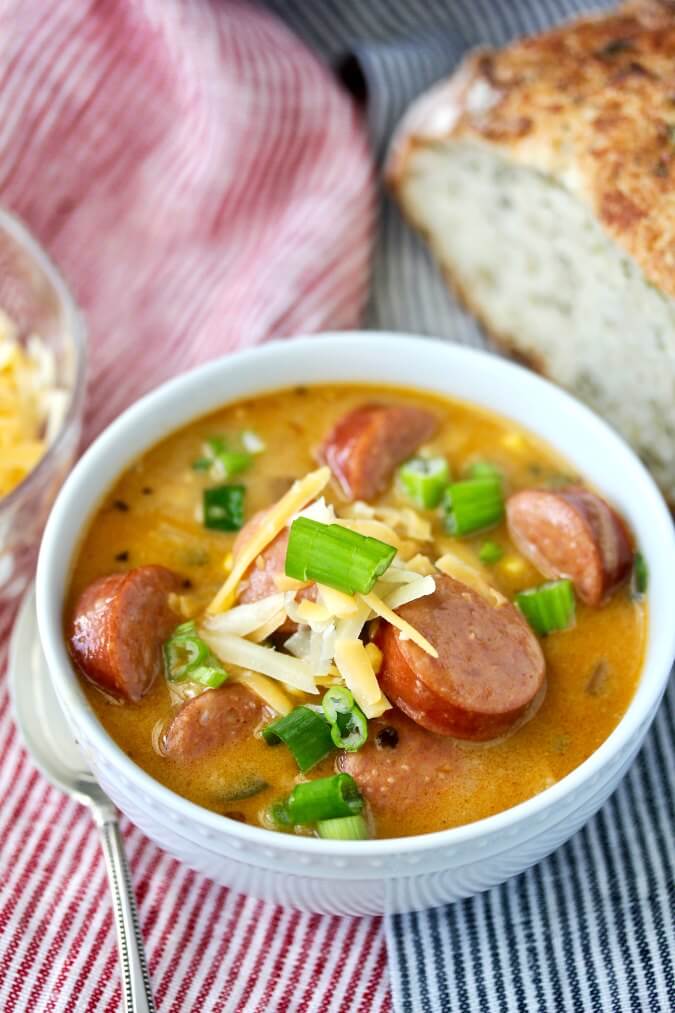 Beer and Smoked Sausage Corn Chowder Cookbook Review Karen's