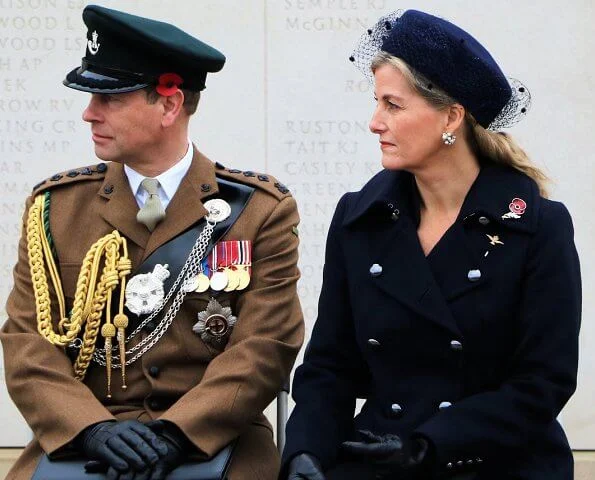 The Countess of Wessex wore a navy wool double breasted military coat