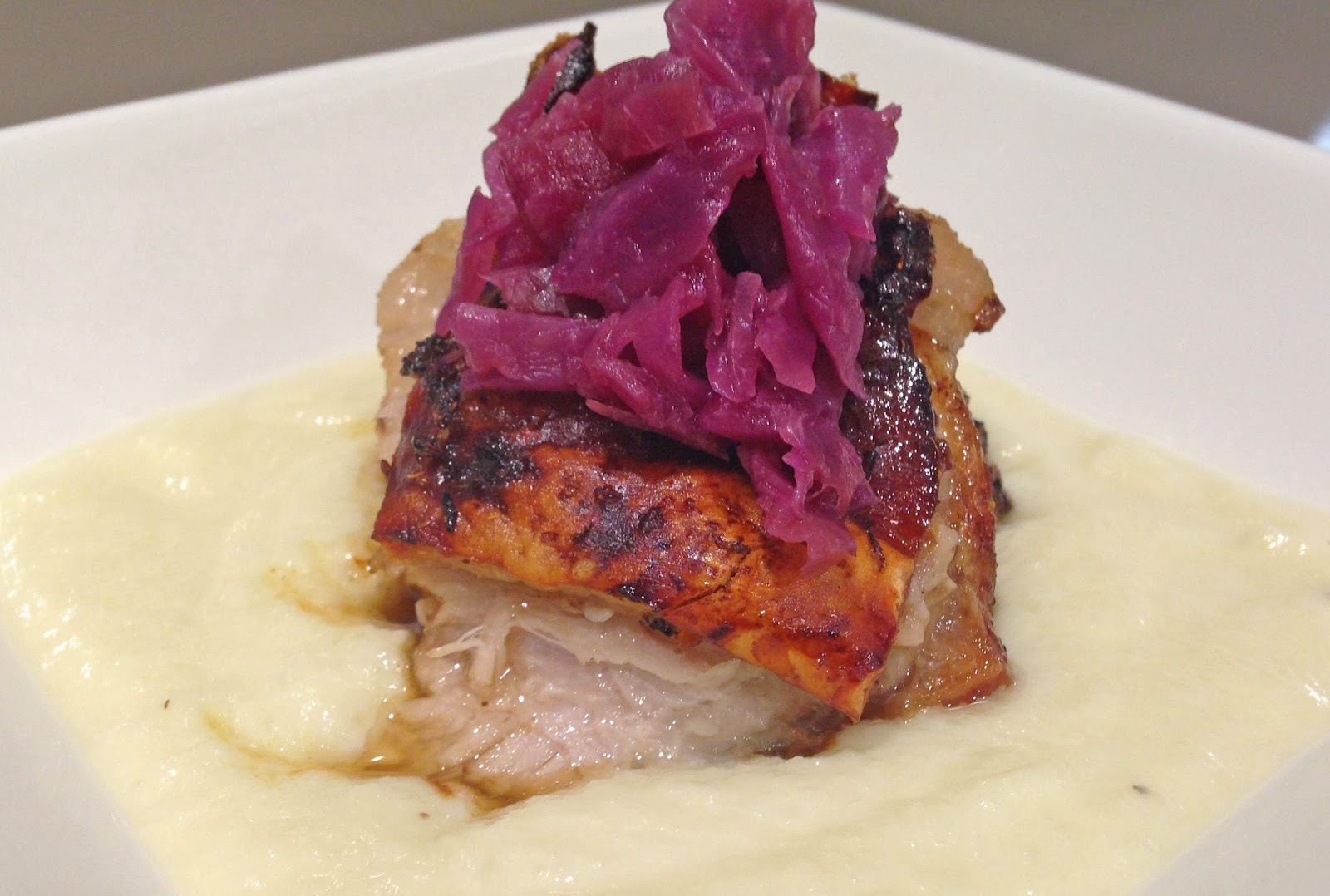 Sugar & Salt Slow Roasted Pork Belly with Braised Red Cabbage and