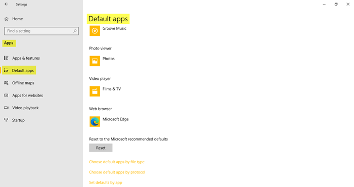 Paramètres de l'application dans Windows 10