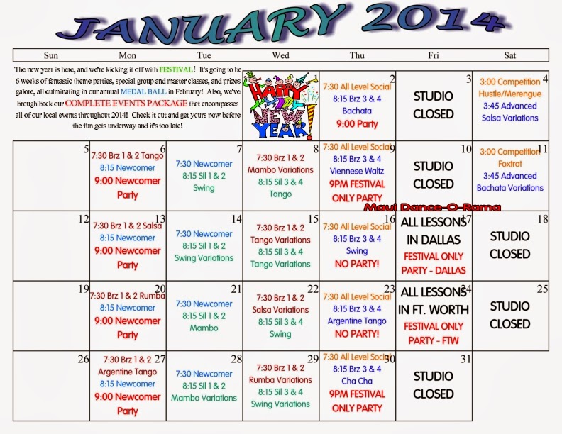 Arthur Murray Dance Studio of Dallas & Plano January 2014 Calendar of