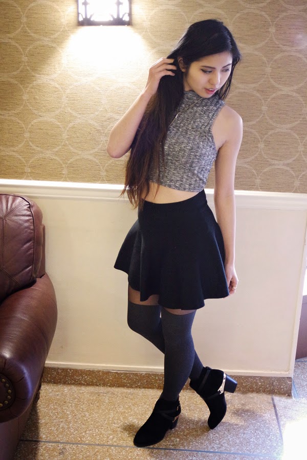 NEW BLOG HERE { step forward } cropped top, flared skirt, thigh highs