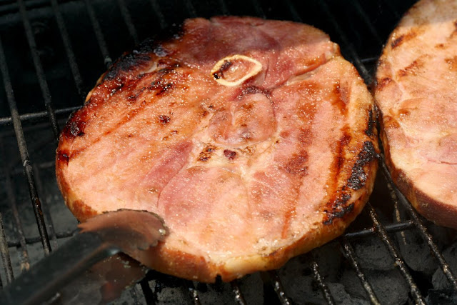 grilling a ham steak