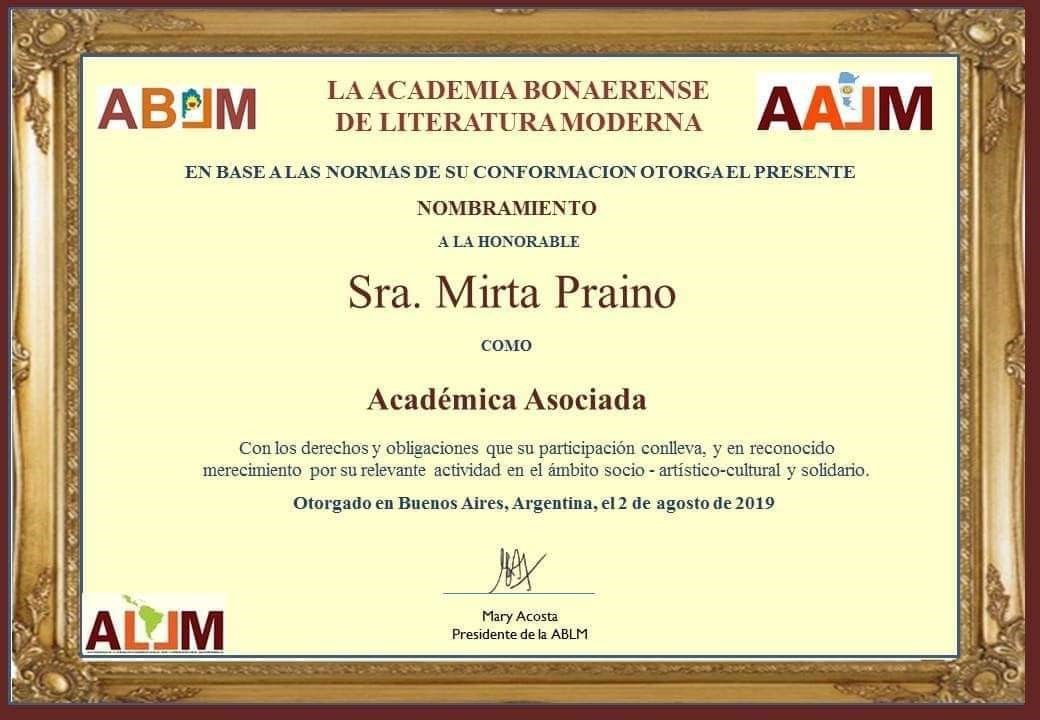 Nos han Declarado Miembro Asociado de la Academia Bonaerense de Literatura Moderna