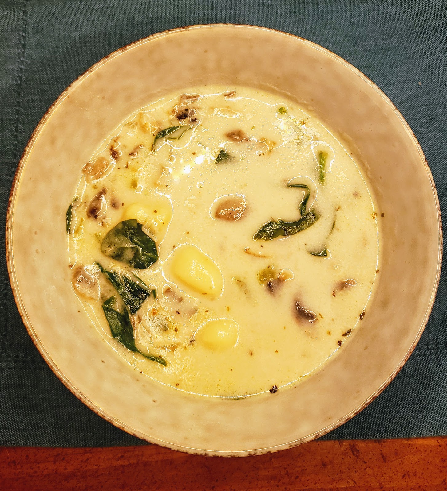 Parmesan, Mushroom, and Spinach Gnocchi Soup