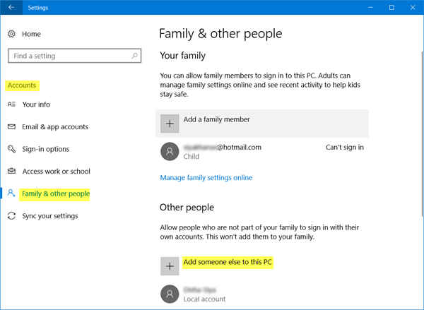 Créer un nouveau compte d'utilisateur dans Windows 10