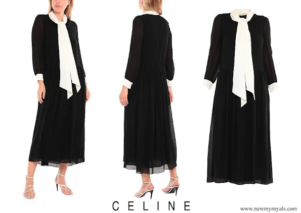 Princess Charlene wore CELINE crepe frills two-tone bow collar long dress