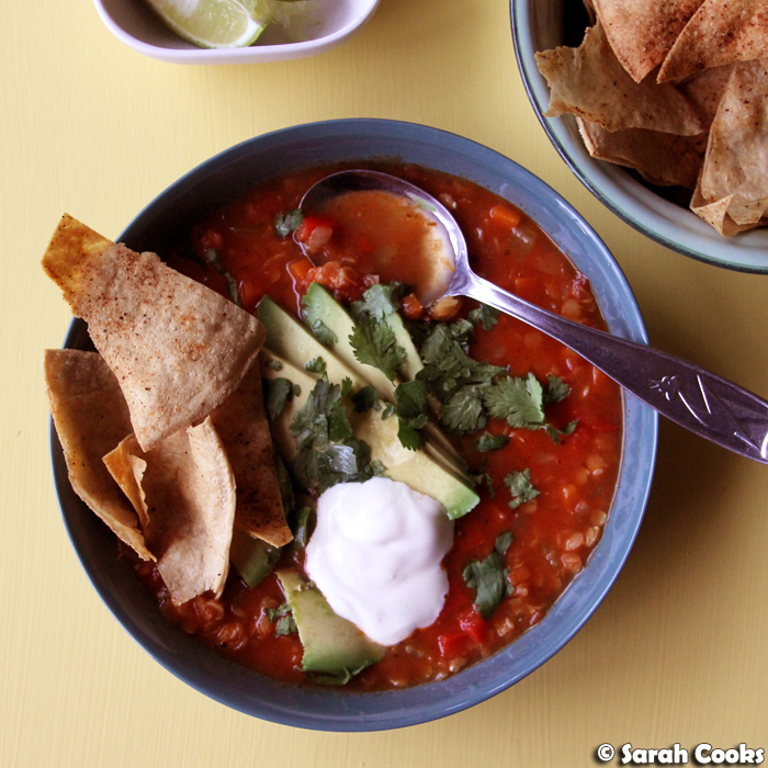 Sarah Cooks: Mexican Lentil Soup with Chipotle Tortilla Chips