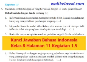 Kunci Jawaban Bahasa Indonesia Kelas 8 Halaman 11 Kegiatan 1 5 Wali Kelas Sd