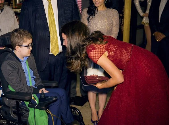 Kate Middleton wore Marchesa Notte embellished tulle dress, Kate Spade Pretty Pom Tassel Drop Earrings and Gianvito Rossi Pumps for the event