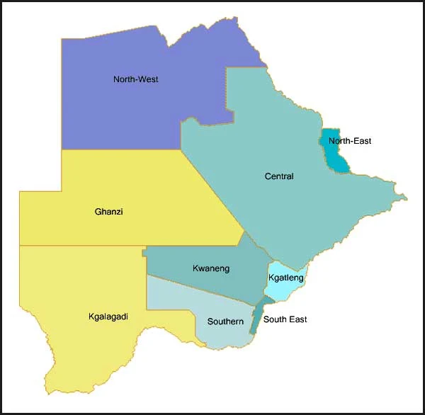 Gambar Peta distrik di Botswana