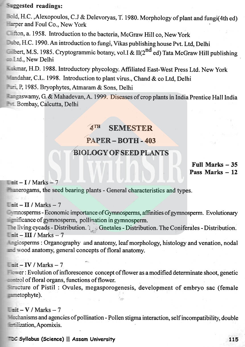 Botany Honours Syllabus for 4th semester of Assam University Silchar