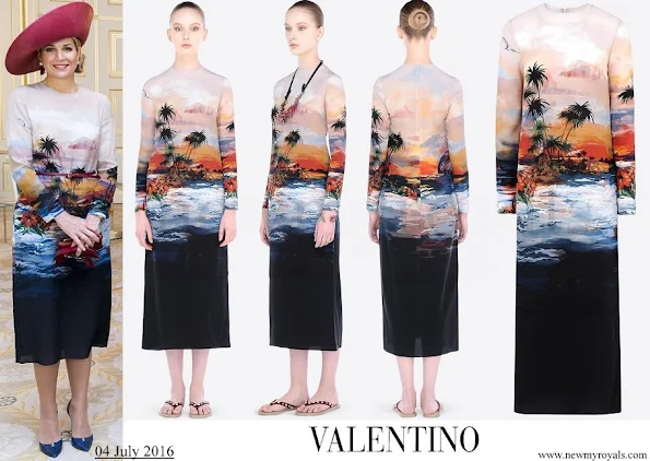 Queen Maxima wore Valentino Hawaiian Long Sleeve dress