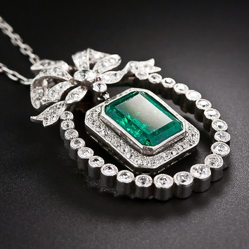 Edwardian Emerald and Diamond Pendant Necklace - FairyBlingMother