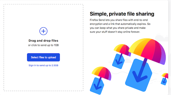 Firefox Enviar archivos privados compartidos