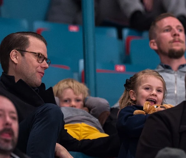 Princess Estelle and her father Prince Daniel at Hovet Globe Arena in Stockholm for AIK hockey match