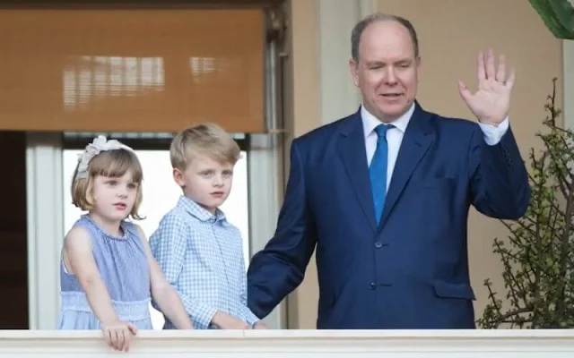 Princess Gabriella wore a newstripe-print tiered dress from Il Gufo.  Prince Albert and Hereditary Prince Jacques.