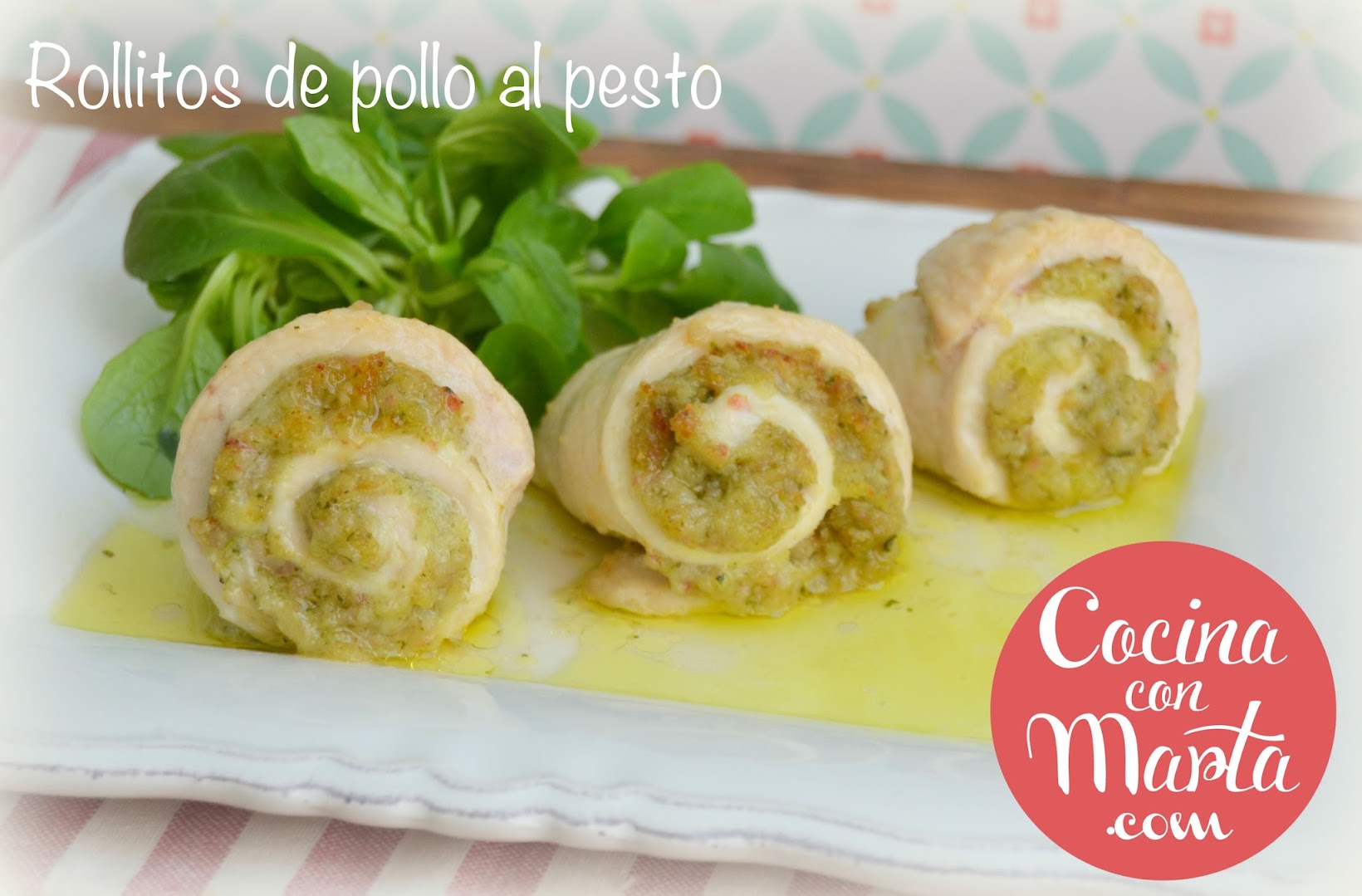 Receta Rollitos de pollo rellenos de pesto. Fácil, rápida, niños. Cocina con Marta.