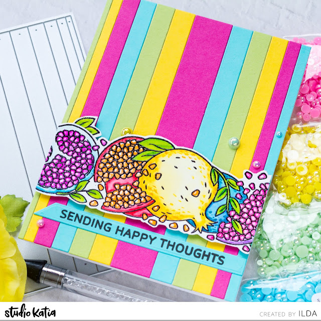 Sending Happy Thoughts Colorful Pomegranate Trimmings Card | Studio Katia