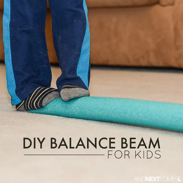 DIY balance beam for kids using a pool noodle from And Next Comes L