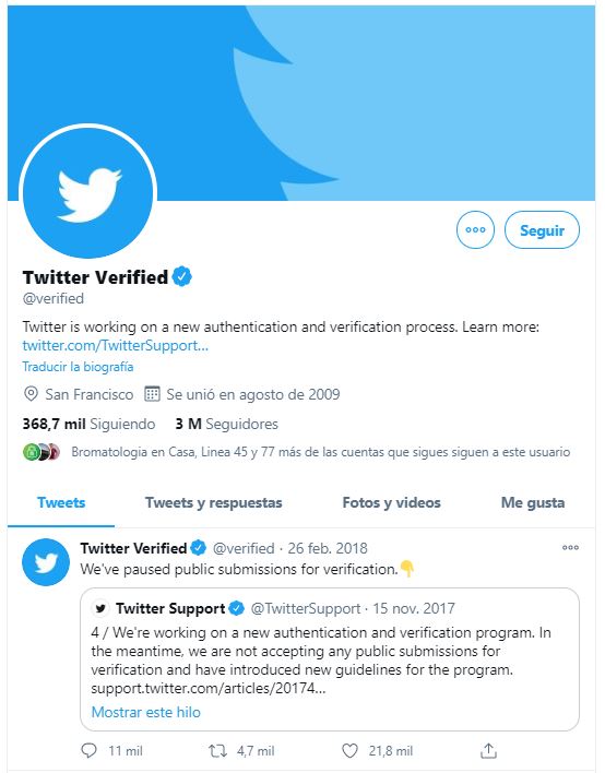 Twitter vuelve a verificar cuentas en 2021
