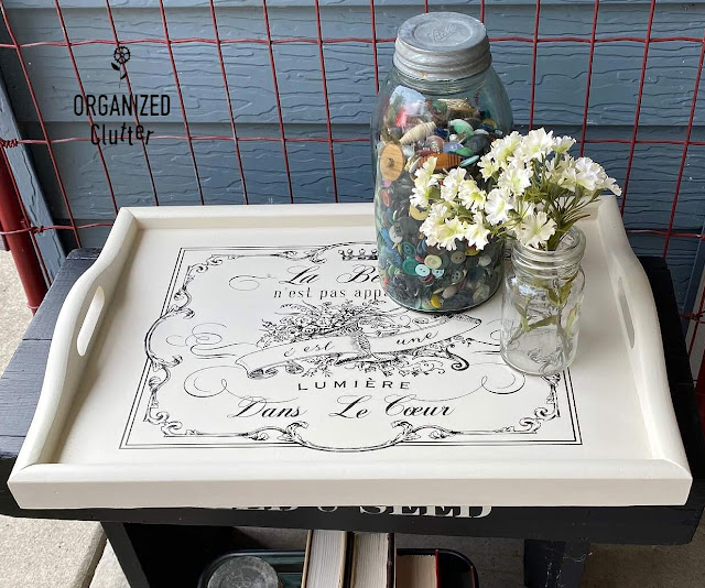 Photo of an upcycled wood tray with Dixie Belle Paint & Spring Flowers Decor Transfer