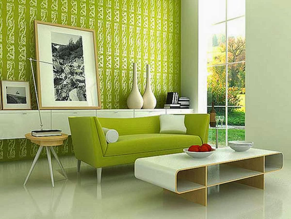 Modern living room green wallpaper