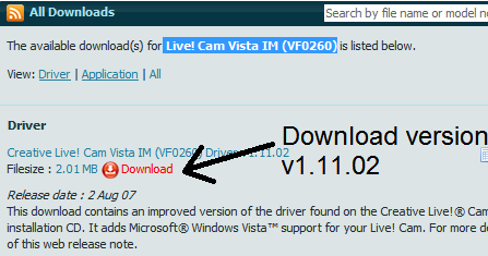 Encadenar Contribuir Miserable Laptop Driver: Creative Live! Cam Vista IM (VF0620) Driver for Windows 7
