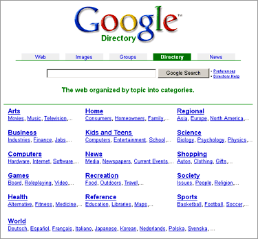 google directory home page