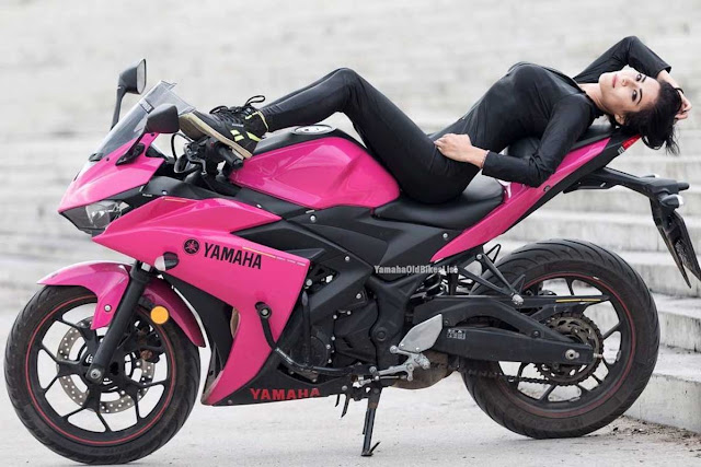 Girl Biker Girl and Pink Yamaha YZF-R3