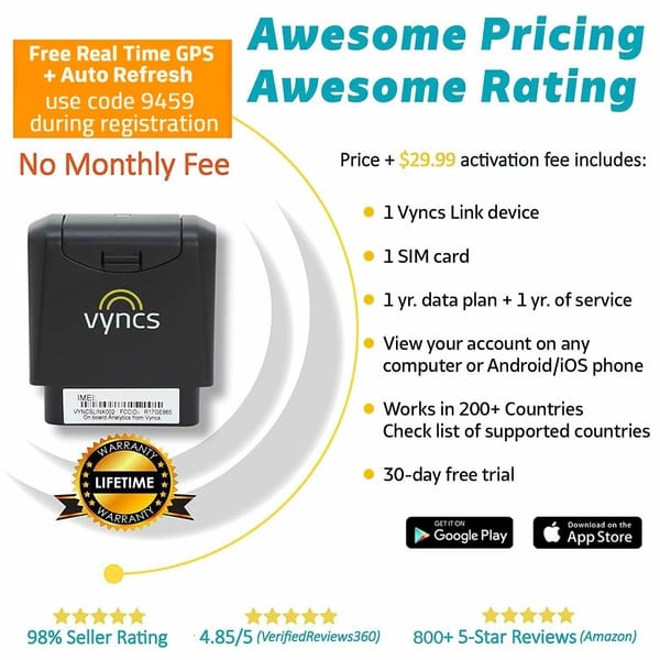 Review Vyncs VYNCSLINK001 GPS Tracker for Vehicles