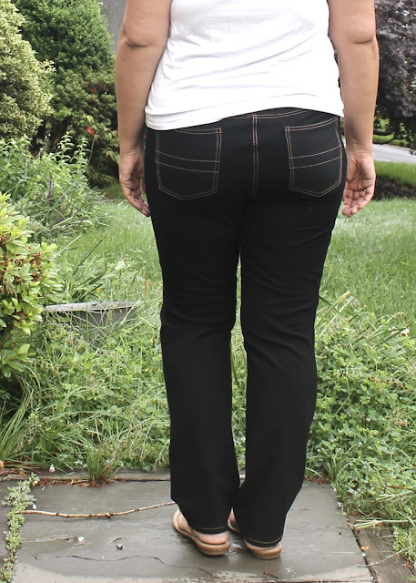 Black pull-on stretch jeans made from the Ginger Jeans sewing pattern by Closet Case Files.