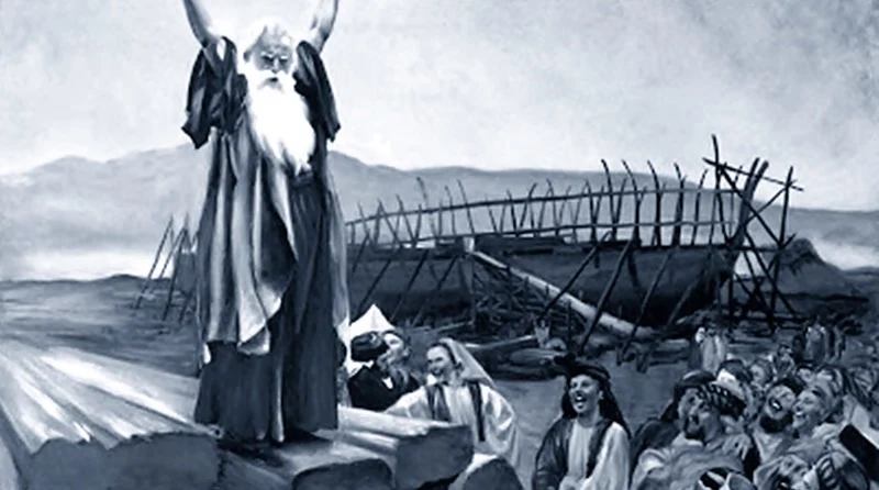 Ilustração de Noé pregando ao povo sobre o juízo de Deus em breve