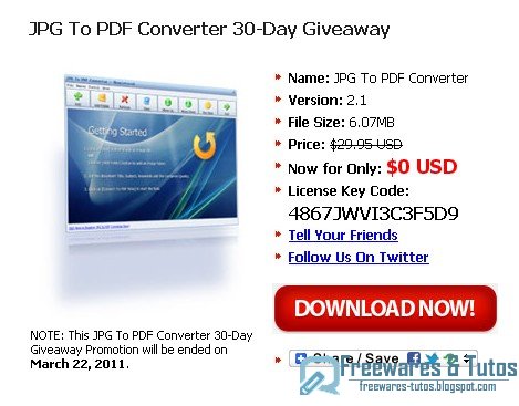 Offre promotionnelle : JPG To PDF Converter gratuit !