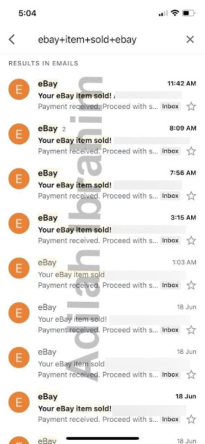 Hasil jualan di Ebay pada 18 dan 19 Jun 2021