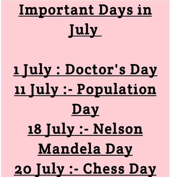 Important days and Events in July