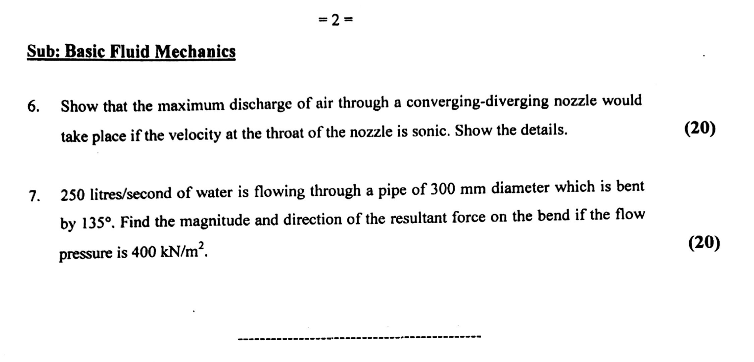 Basic Fluid Mechanics (Question), October, 2017 AMIE