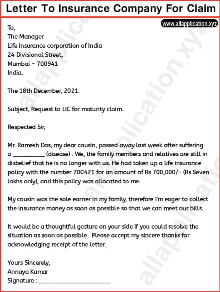 Letter To Insurance Company For Maturity Claim (4 SAMPLES