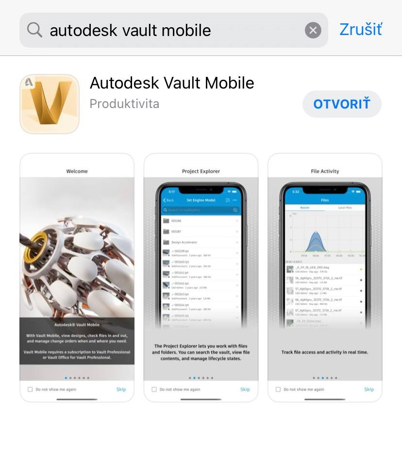 Inventor guru Autodesk Vault Mobile mobilný Autodesk Vault