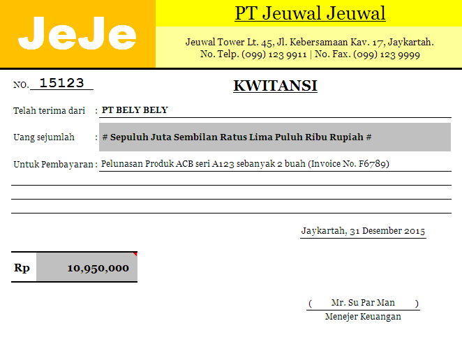 Download Kwitansi Pembayaran Format Excel