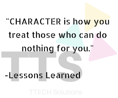 A pic showing logo of TTECH Solutions with Quote of Lessons Learned, Positive Quote, Good Quote Category