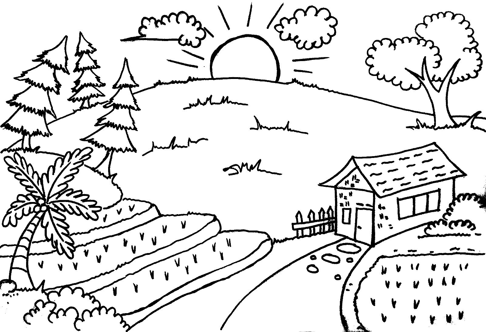 Пейзаж раскраска для детей