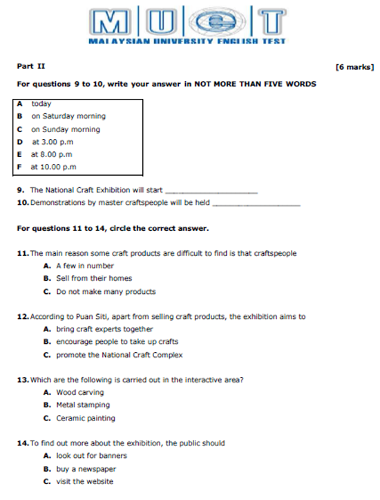 Contoh Soalan Exam Muet - Harga 11