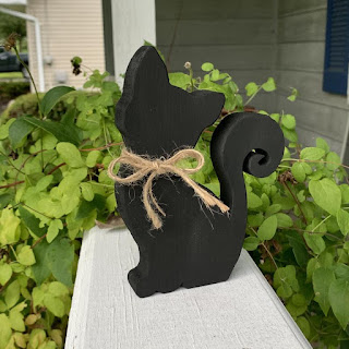 Handmade rustic wooden black cat figurine