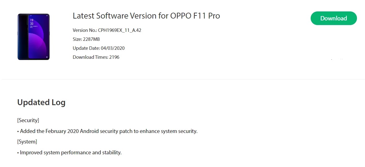 Oppo F11 Pro February 2020 Security Patch Update Started Rolling Out [CPH1969EX_11_A.42] - Realme Updates