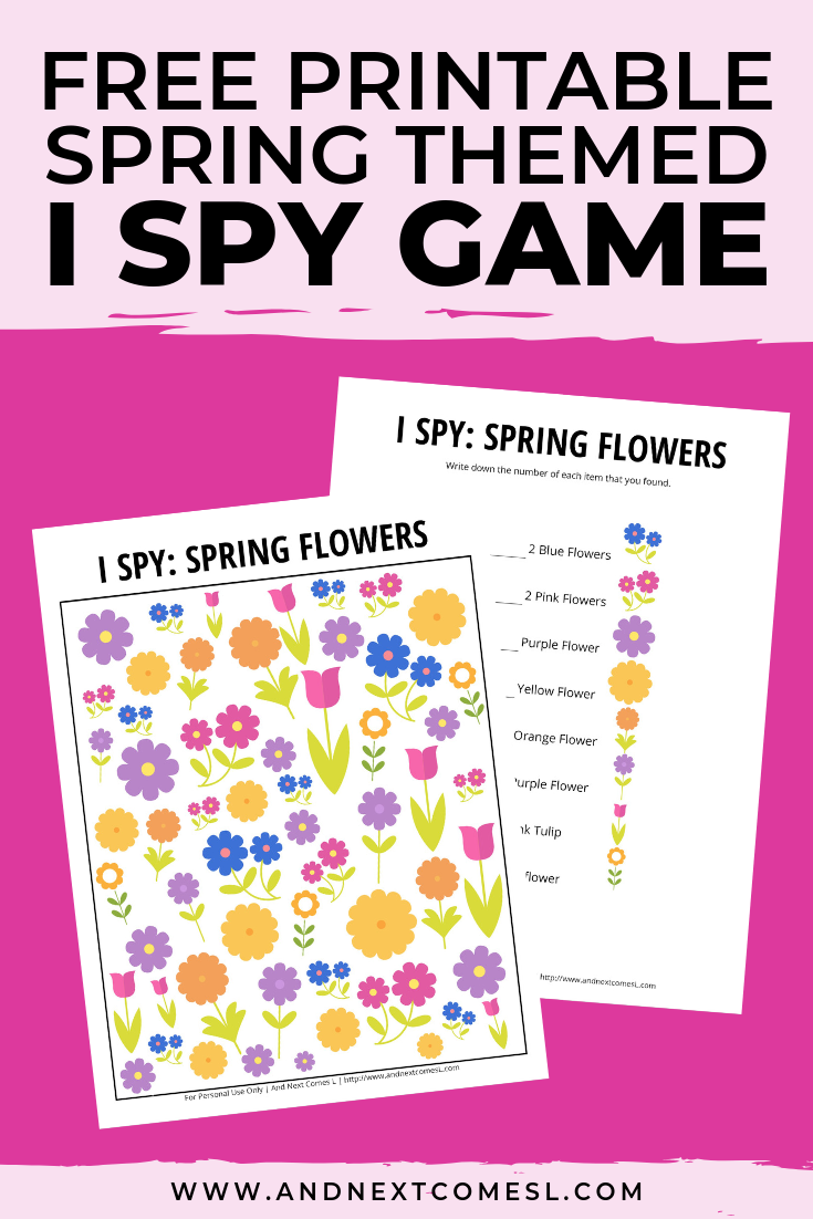 Free I spy game printable for kids: spring themed